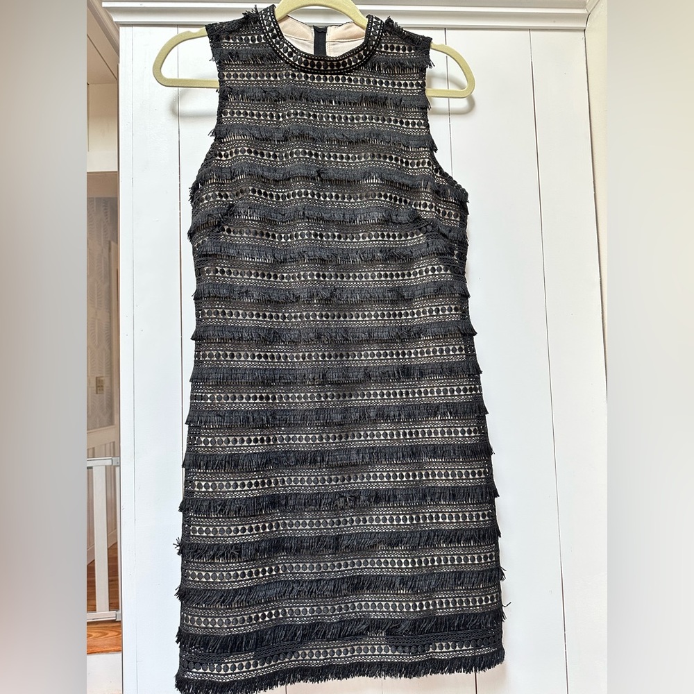 J Crew black sheath dress fringy lace